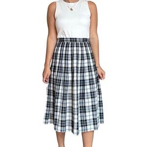 Vintage 80s Talbot’s Plaid Pleated Geek Midi Skirt Size 6 Fall High Rise Black